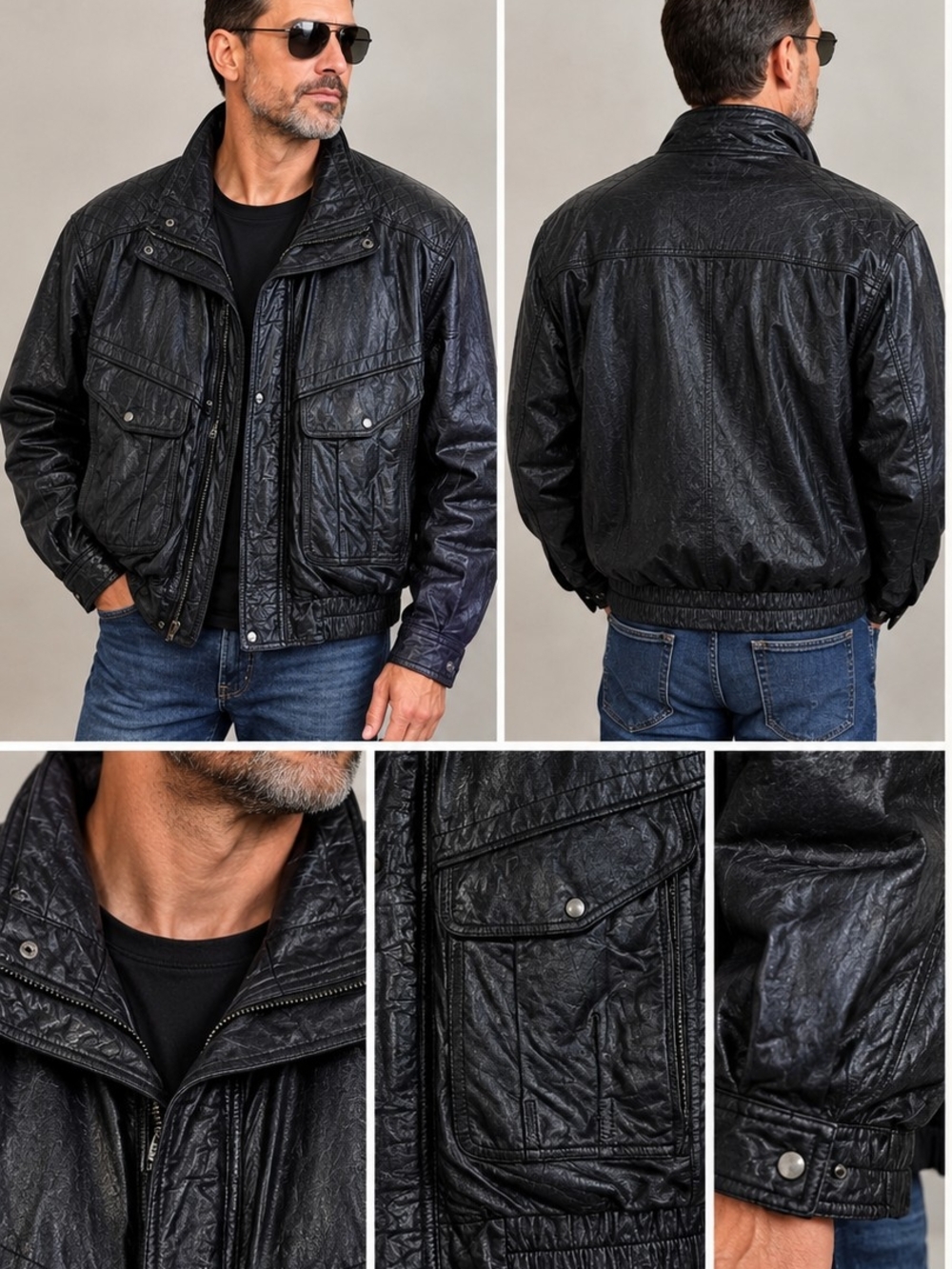 City Streets Black Quilted Leather Bomber Jacket